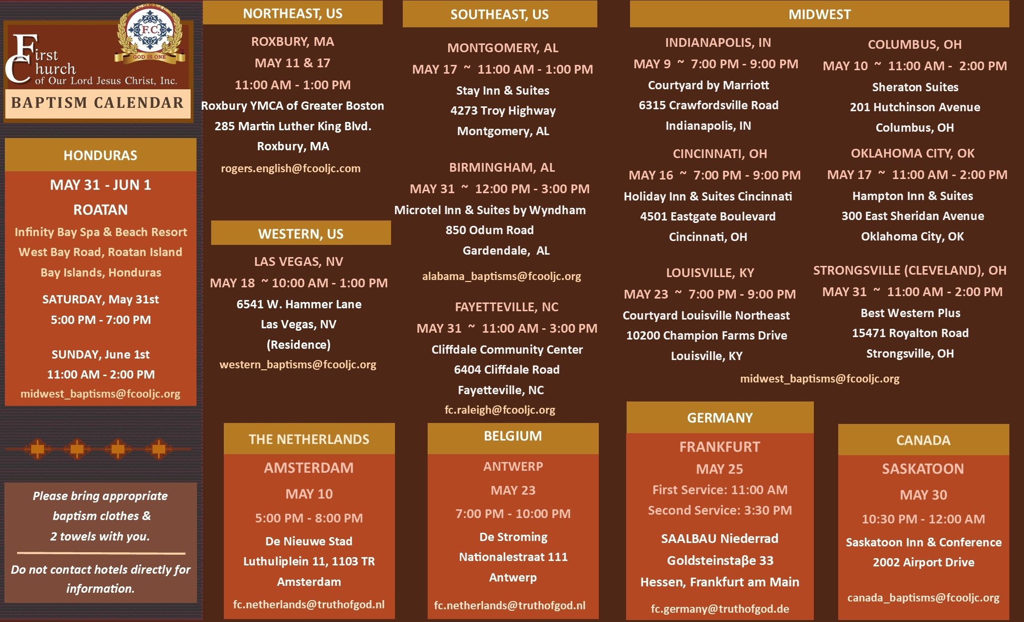 Read more about the article Regional Baptism Calendar
