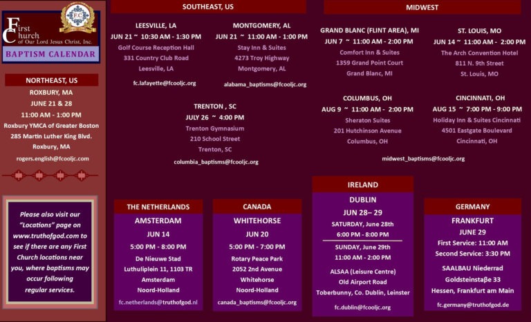 Read more about the article Regional Baptism Calendar