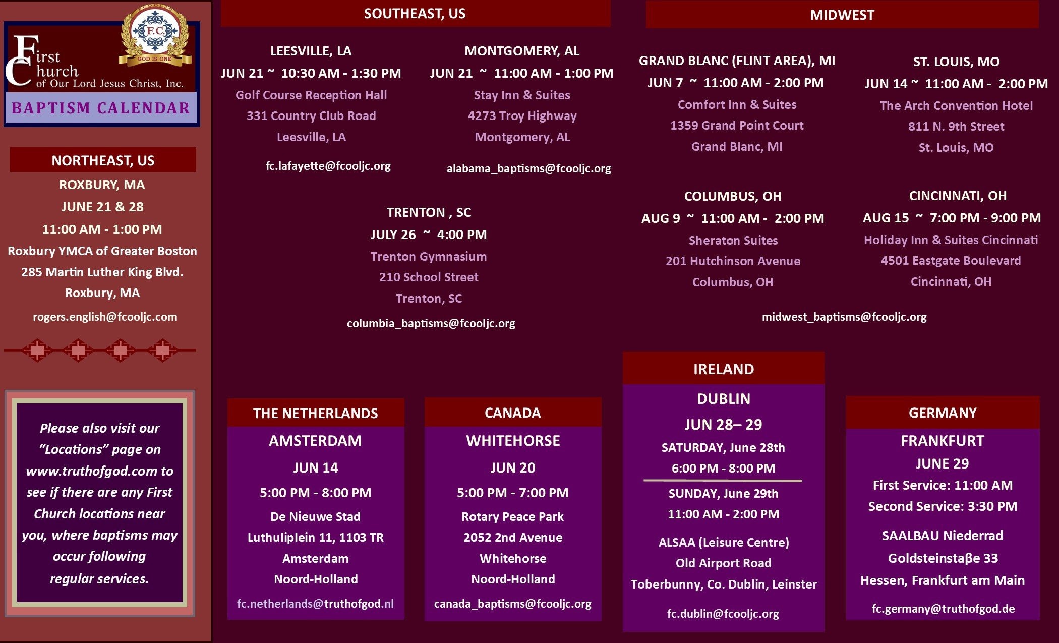 Read more about the article Regional Baptism Calendar
