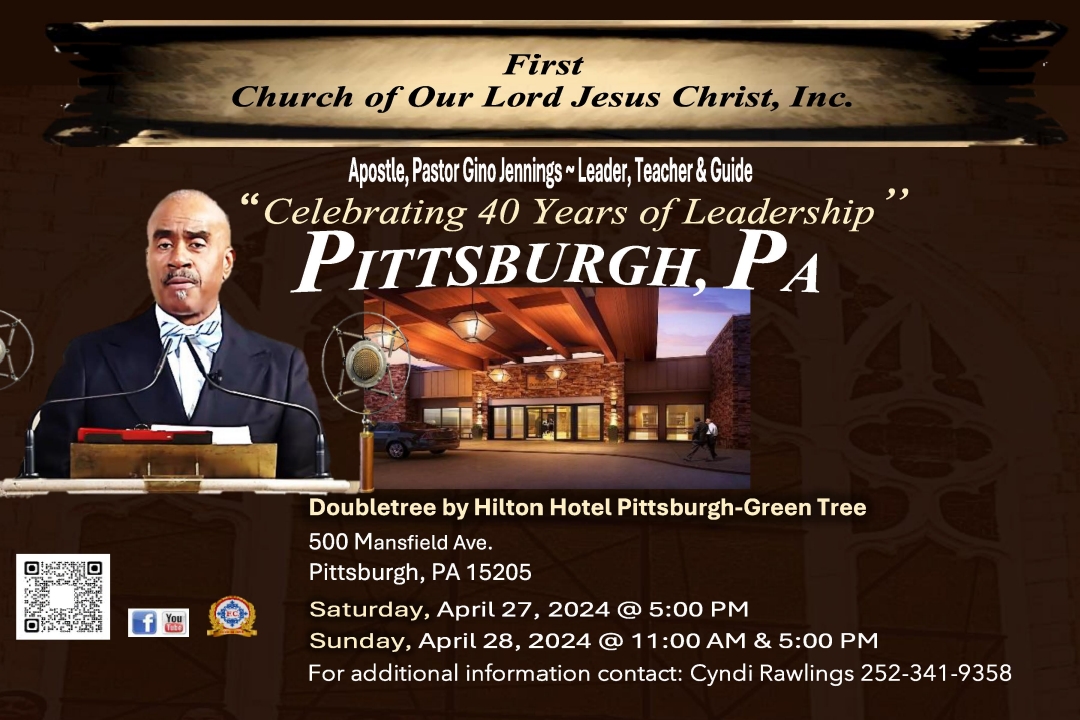 Read more about the article April 27 – 28, 2024 – Pittsburgh, PA / Apostle, Pastor Gino Jennings