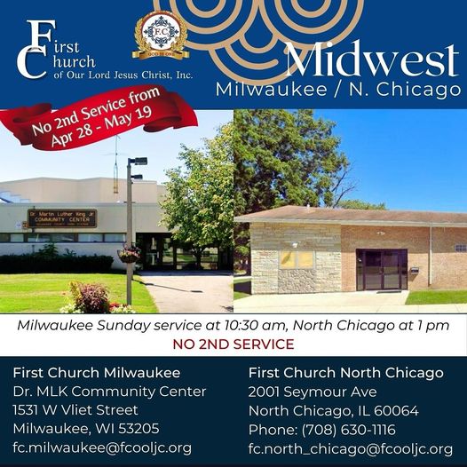 Read more about the article From April 28 – May 19, 2024 – Midwest / Milwaukee & N. Chicago – No Second Service