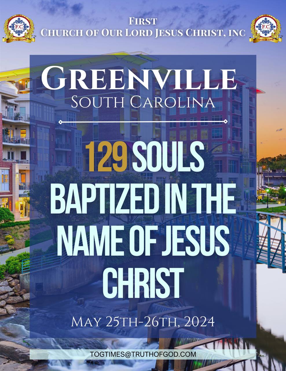 Read more about the article 129 Souls Baptized In The Name Of Jesus Christ In Greenville, SC – On May 25th-26th, 2024