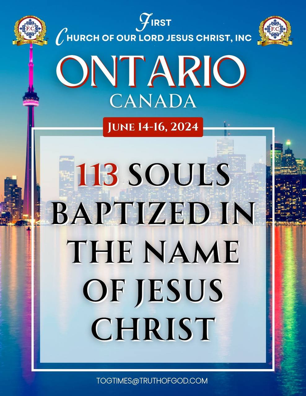 Read more about the article 113 Souls Baptized In The Name Of Jesus Christ In Ontario, Canada On June 14 – 16, 2024