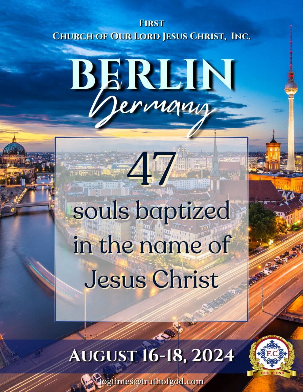 Read more about the article 47 Souls Baptized In The Name Of Jesus Christ – August 16 – 18, 2024 In Berlin, Germany