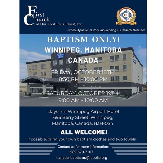 Read more about the article October 18 – 19, 2024 – Winnipeg, Manitoba, Canada / Baptism Only