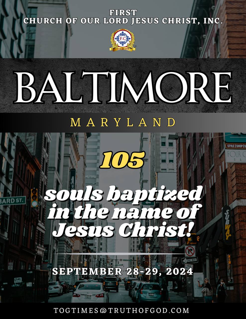 Read more about the article 105 Souls Were Baptized In The Name Of Jesus Christ On September 28 – 29, 2024 In Baltimore, MD