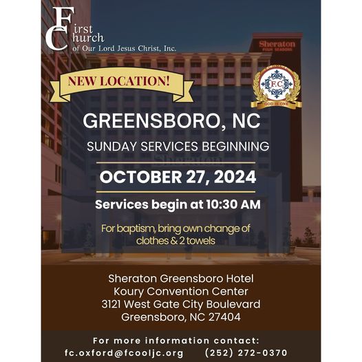 Read more about the article October 27, 2024 – Greensboro, NC / Sunday Services Beginning