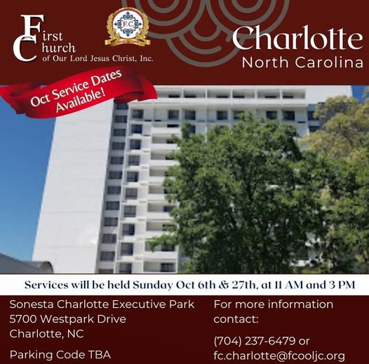 Read more about the article Charlotte, NC – October Service Dates