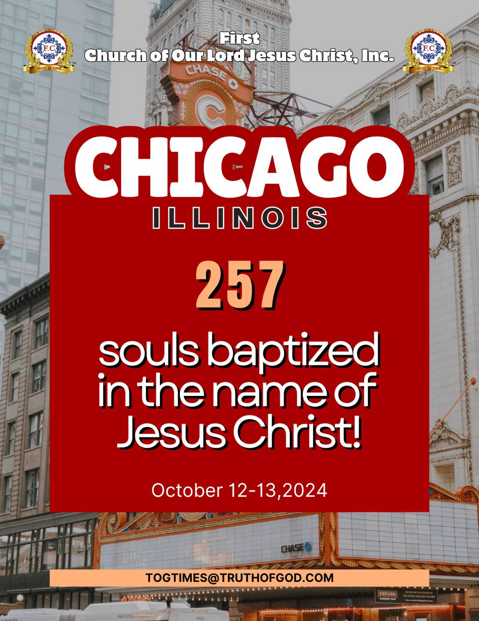 Read more about the article 257 Souls Were Baptized In The Name Of Jesus Christ – October 12 – 13, 2024 In Chicago, IL