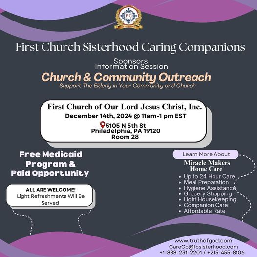 Read more about the article December 14, 2024 – FC Sisterhood Caring Companions / Church & Community Outreach