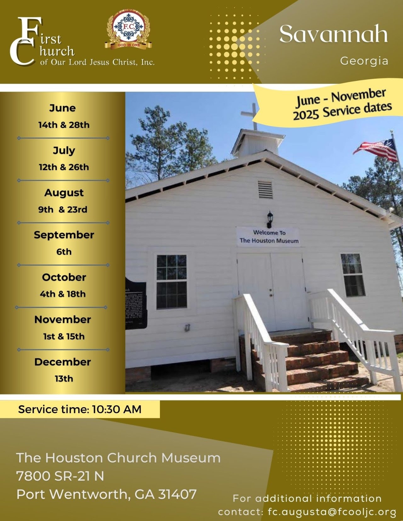 Read more about the article June – November, 2025 – Savannah, GA / Service Dates
