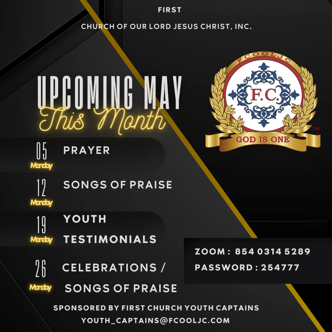 Read more about the article (May) – First Church Youth Captains / Upcoming This Month